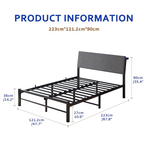 Bett120x200 mit Lattenrost aus Metall,Jugendbett 120x200 mit Kopfteil und Stauraum,Bettgestell 120x200 cm mit LED Beleuchtung,Gästebett,Doppelbett KeinBoxspringbett Erforderlich,Schwarzes – Bild 3