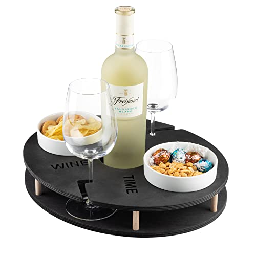 INEXTERIOR WineTime - WeinBar für Weiflasche und Gläser sowie Snacks - Aus Birkenholz hangefertigt - Made in Germany - Weinträger Weinregal tablett Brett unterlage (Natur)