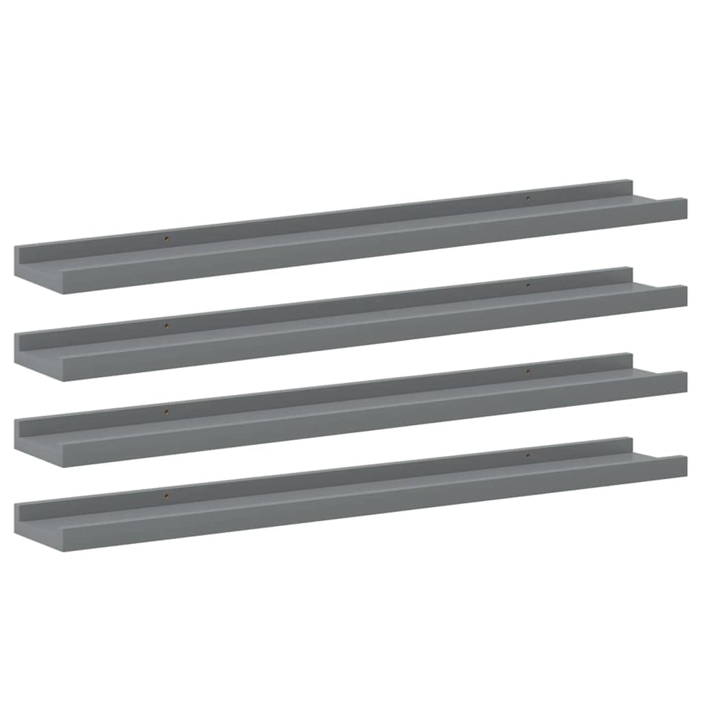Półki ścienne 4 szt. szare 80 x 9 x 3 cm z płyty MDF – praktyczne półki wiszące do dekoracji mieszkania i przechowywania roślin, książek, artykułów dekoracyjnych