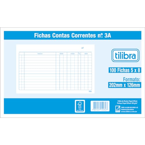Tilibra - Ficha de Conta Corrente Número 3A - 5x8 100 Folhas