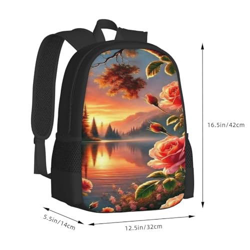 Backpack for Women & Men Flower forest Sunset Adjustable Back Pack Lightweight Casual Daypack Laptop Rucksack Waterproof Carry On Shoulder Bag for Travel Work Camping Outdoor Hiking3