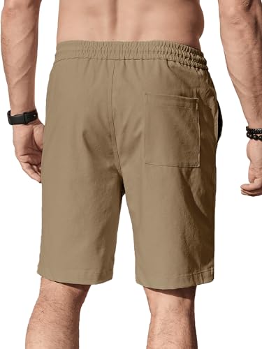 Image of Comdecevis Men's Linen Shorts Casual Elastic Waist Drawstring Summer Beach Vacation Yoga Golf Shorts with Pockets