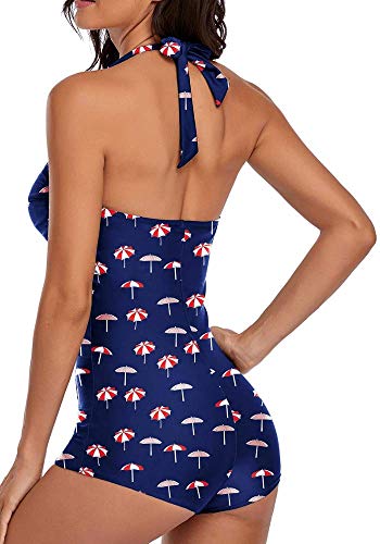 ebuddy Elegant Inspired Boy-Leg One Piece Ruched Monokinis Swimsuit,Umberlla-M