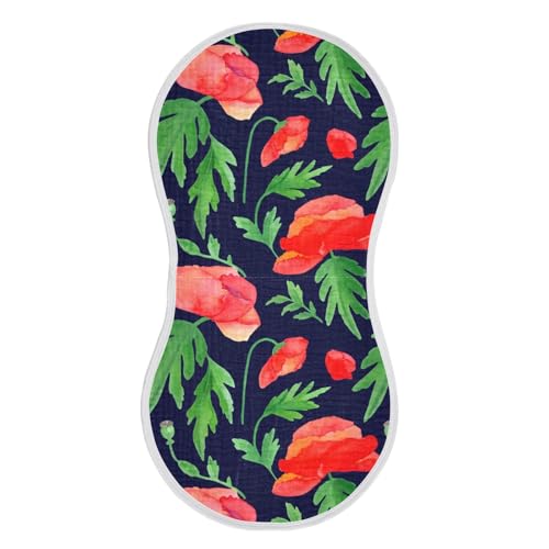 Watercolor Poppy Foliage Navy Burp Cloths for Babies Burp Rag Cotton Spit Up Rag for Baby Boy Girl2