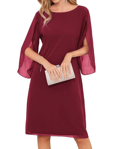 GRACE KARIN Chiffon Dresses for Women 2024 Wedding Guest Cocktail Party Dress Wine Red 18