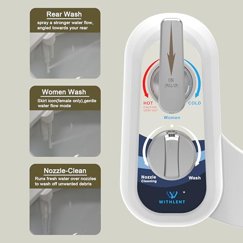 Bidet Attachment for Toilet Warm Water Left - Hot and Cold Self-Cleaning, Dual Nozzle, Non-Electric Bidet Attachment for Toilet Seat, Adjustable Water Pressure, Rear and Feminine Wash, Lever Control by W WITHLENT - Image 4