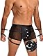 ohmydear Herren Boxershorts für Männer Kunstleder Boxerbriefs Mesh Unterhosen PU Leder Sissy Dessous Reizwäsche Slip Shorts Unterwäsche Clubwear mit Knöpfe und Armbändern L