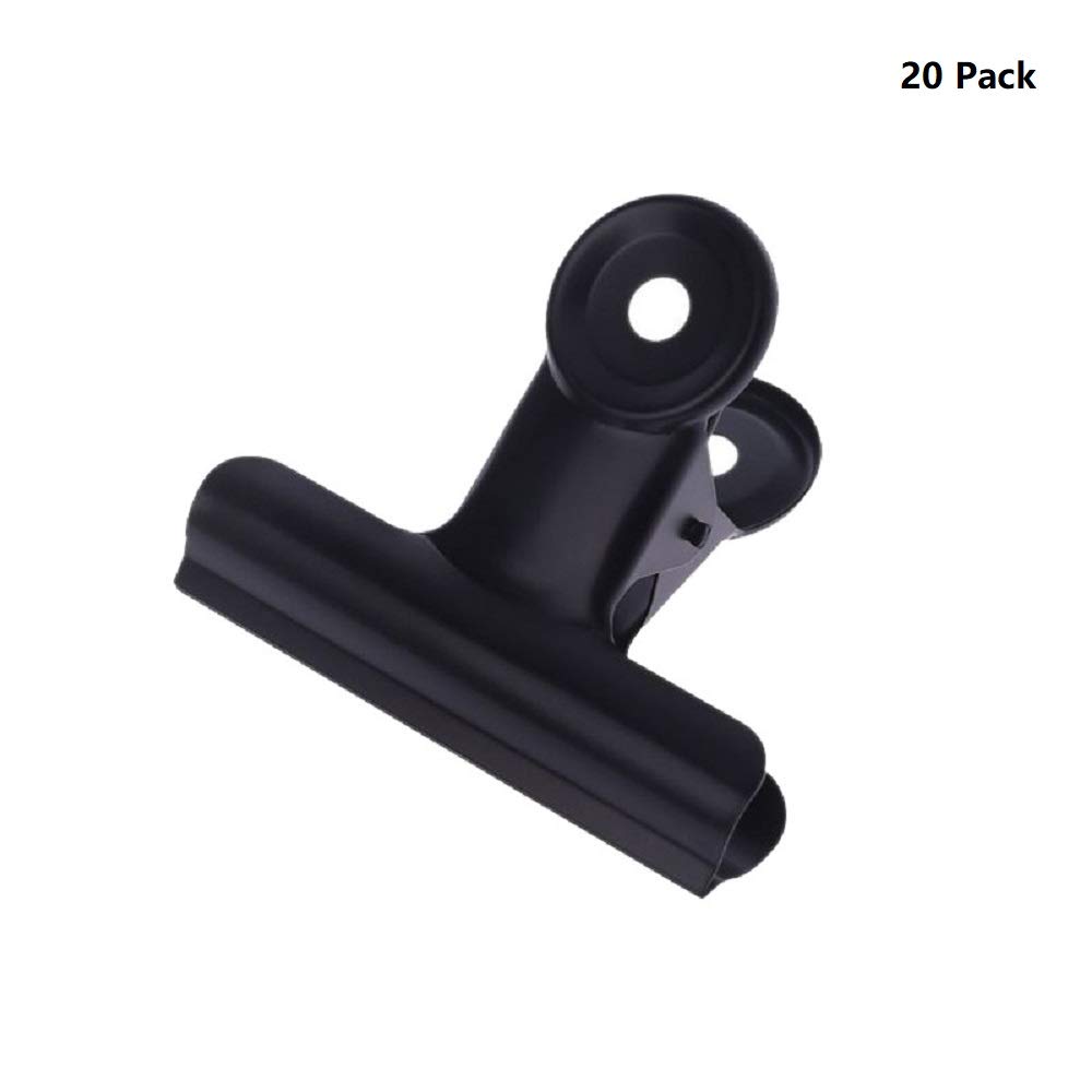 20 Pack Metal Clips with 20 Push-pins for Corkboard,Bulldog Clips for Hanging Pictures,Small Hinge Clips for Photos Crafts,Mini Binder Clips Paper File Clamps for Office(Black,1.2inch)