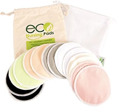 Round or Contoured | Washable Reusable Bamboo Nursing Pads | Organic Bamboo Breastfeeding Pads | X-Large (14cm) | 14 Pack with 2 Bonus Pouches & Free E-Book