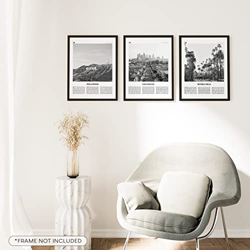 Excool Club Los Angeles Wall Art - 12X16 Los Angeles Posters, Black And White California Cityscape Pictures, Hollywood Art Los Angeles Skyline Landscape Prints For Home Bedroom Decorations (Unframed) #TOP5