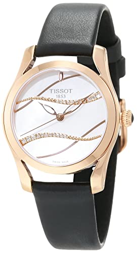 Tissot Womens T-Wave 316L Stainless Steel case with Rose Gold PVD Coating Quartz Watch, Black, Leather, 15 (T1122103611100)