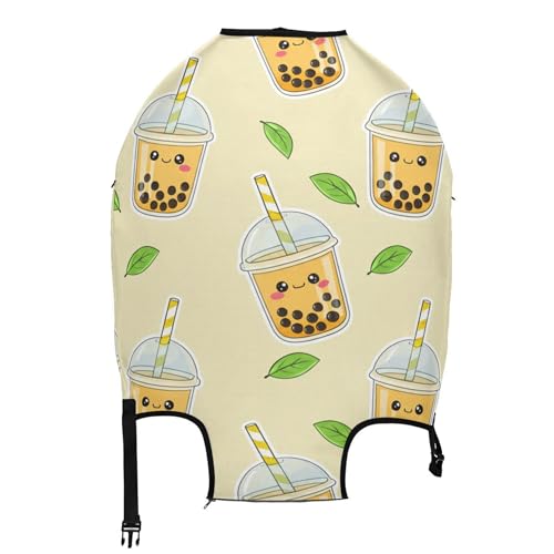 Joisal Funny Luggage Cover for Suitcase Protector Trip Protective Cute Bubble Tea Cups Light Yellow Travel Essentials for Women, M, Fits 22-24 Inch Case2