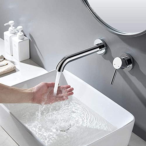 XINRISHENG Grifo de baño de Cromo montado en la Pared, de latón, con una Sola manija, Doble Orificio, Agua Caliente y fría, Moderno, para Lavabo de baño