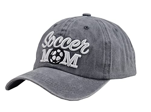 Image of Distressed Soccer Mom Baseball Cap for Women, Adjustable Washed Embroidered Sun Hat for Mama