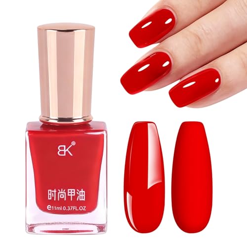DMQ Christmas Red Nail Polish, Quick Dry Nail Varnish, Blood Mary Bright Red High Glossy Fingernail Polish, Long Lasting Nail Paint Gel for Women DIY Manicure at Home - No Required UV/LED Lamp 11ml