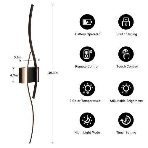 Image of KARTOOSH Wireless Wall Sconces Set of 2, Dimmable LED Sconce with Remote | Battery Operated Wall Sconce with 3 CCT Night-Light Timer Memory Modern Wall Sconces for Living Room, Hallway, Bedroom