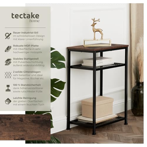 tectake® Beistelltisch Holz und Metall, Couchtisch mit Stauraum auf 3 Ebenen, Tisch Deko Wohnzimmer Möbel, Blumenständer… – Ansicht 2