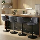 VASAGLE Bar Stools Set of 4, Adjustable Height Swivel Barstools with Ergonomic Backrest, Synthetic Leather, Larger Metal Base, Modern Tall Bar Chairs for Kitchen Island, Ink Black