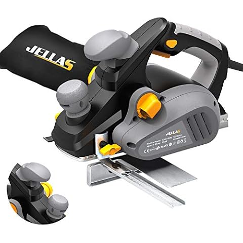 JELLAS Planer, 16,500rpm Electric Planer with 82mm Width and 3mm Depth, Kickstand, 2 Rubber Belt and Carbon Brushes, 850W Electric Planer with Parallel Fence Bracket and Dust Bag, RP-EP01-1 Cover