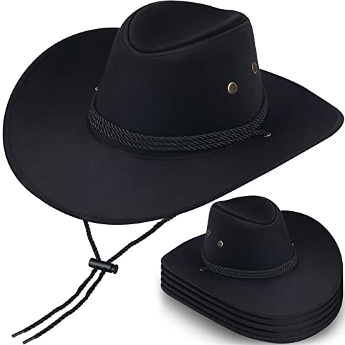 Janmercy 6 Pack Bulk Cowboy Hats Western Cowboy Hat Plain Cowboy Hat With Adjustable Drawstring For Wedding Stage Performance (Fresh Black) #TOP16