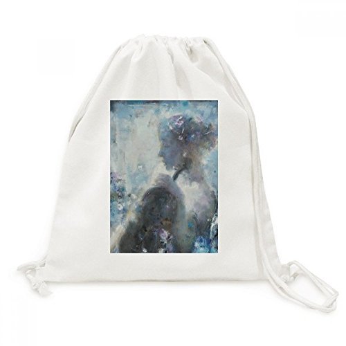 Sac à dos cordon en toile motif peinture à l'huile nocturne pour voyage léger