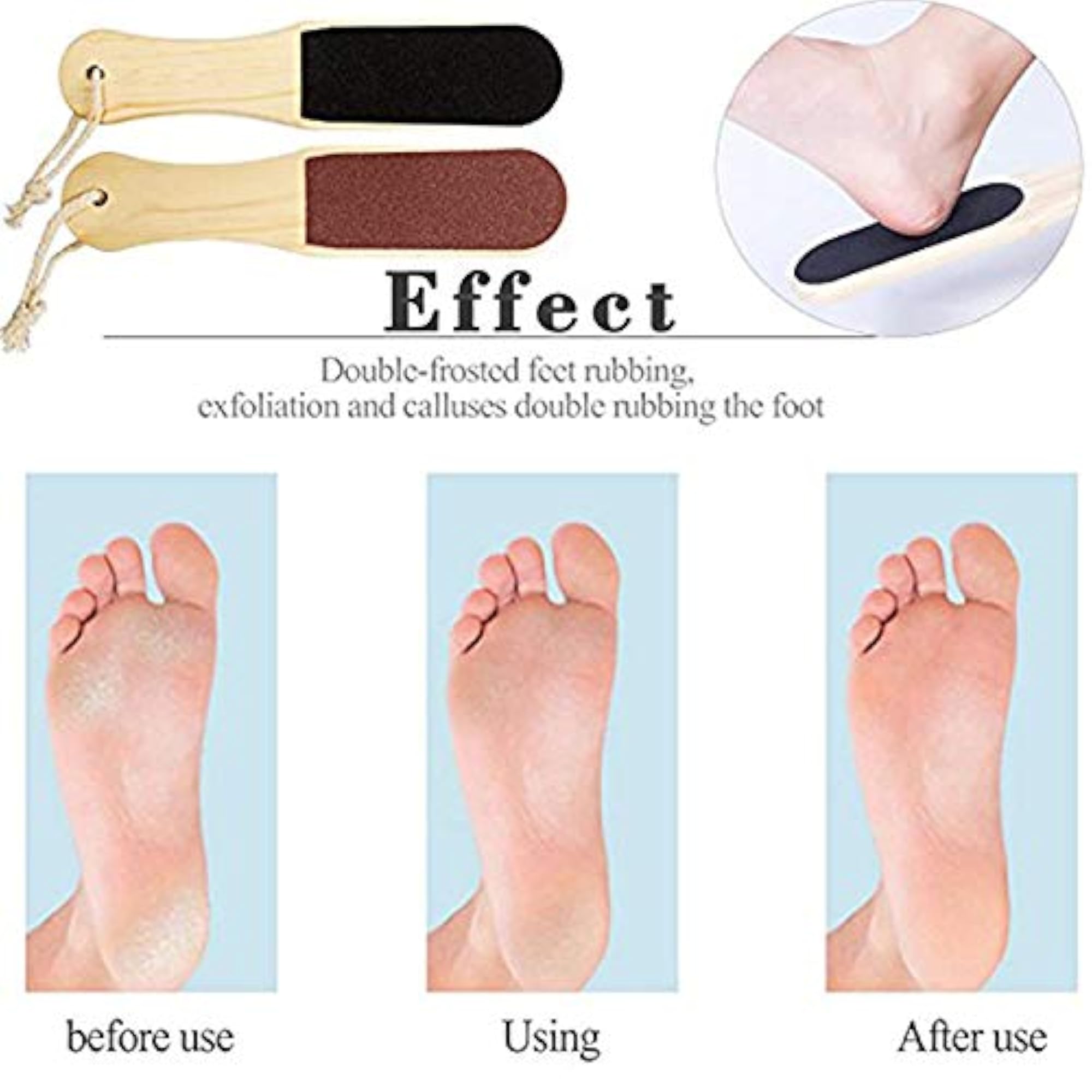 Double Sided Foot Filer for Dead Skin, Pedicure Tool with Wooden Handle