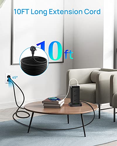 BEVA Power Strip Tower with USB Ports, Surge Protector with USB Ports, 12 AC and 4 USB Ports, 10 FT Extension Cord with Power Surge Tower, Office Supplies Office Organization Dorm Room Essentials - Thumbnail 3