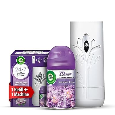 Air Wick 250 ml - Lavender & Lotus, Refill + Automatic Spray| Freshmatic Air Freshener Kit | 2600 Sprays Guaranteed | Automatic Room Freshener, Bathroom Freshener and Room Spray