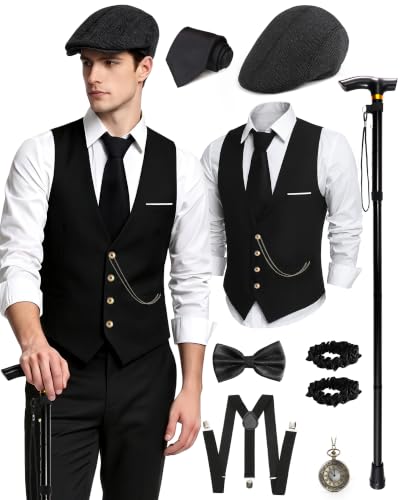 PARTTELY 1920s Mens Costume, Roaring 20s Costumes for Men