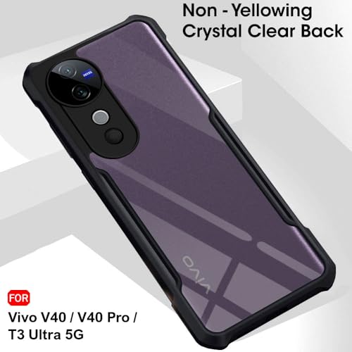 Image of TheGiftKart Shockproof Crystal Clear Back Cover Case for Vivo V40 / V40 Pro / T3 Ultra 5G | 360 Degree Protection | Hard Transparent Back Cover (PC & TPU, Black Bumper)