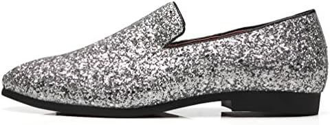 Santimon Men Loafer Metallic Textured Slip-on Glitter Fashion Slipper Moccasins Casual Dress Shoes Silver 10.5 US | Image 1