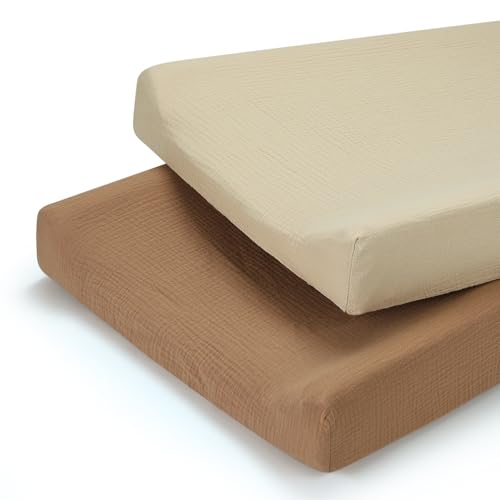 Image of Accmor Muslin Baby Changing Pad Cover, 100% Cotton Universal Fitted Diaper Change Table Pad Covers for Girls Boys, Soft Breathable Changing Pad Sheets, 2 Pack