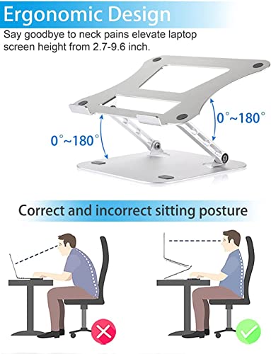 Image of Aluminum Tabletop Laptop Stand Ergonomic Foldable Portable Laptop Stand Holder Compatible for MacBook, HP, Dell, Lenovo & All Other Notebook