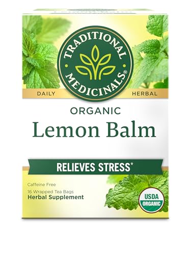 Traditional Medicinals Organic, Lemon Balm - Supports Stress Relief & Digestive Health - Kosher, Non-GMO, Caffeine-Free, Compostable - 16 Tea Bags