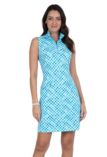 IBKUL Athleisure Wear Sun Protective UPF 50+ Icefil Cooling-Gingham Check Print Sleeveless Mock Dress-58876