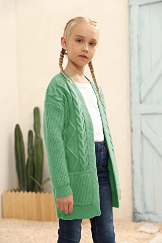 Image of Ermonn Girls Kids Open Front Cardigans Sweaters Long Sleeve Knit Cute Sweater Outwears with Pockets for 5-14 Years Green