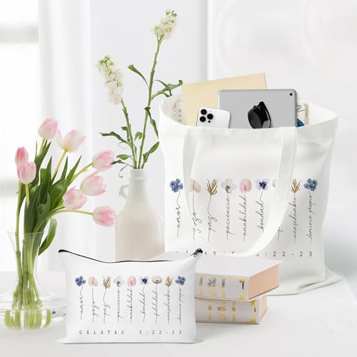 Image of Y1tvei Canvas Bags Gifts, Tote Bag with Makeup Pouch, Birthday Party Favors