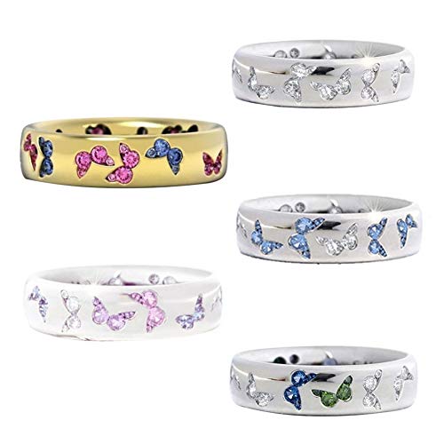 Exquisite Jewelry Ring Love Rings Fashion Women Butterfly Cubic Zirconia Inlaid Finger Ring Wedding Party Jewelry Wedding Band Best Gifts for Love with Valentine's Day - Blue+White US 102