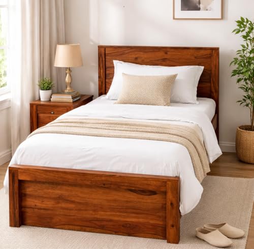 Image of Wudniture Solid Sheesham Wood Single Bed I Sheesham Wood Single Size Bed-Natural Finish