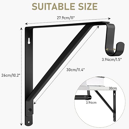 Closet Rod Bracket, Black Closet Shelf Bracket with Pole Holder - Image 2