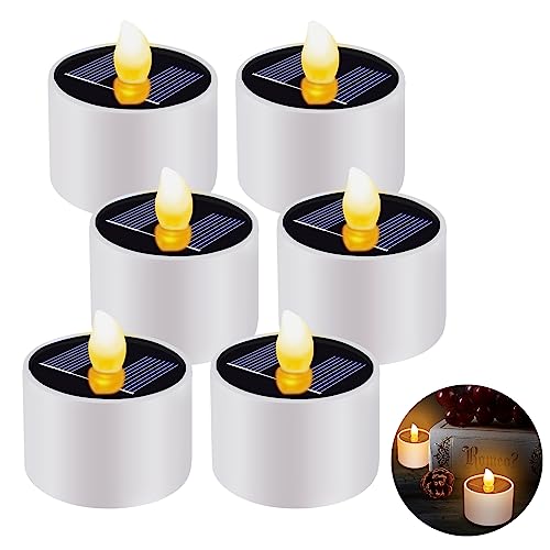 Begonia Lot de 6 bougies chauffe-plat solaires pour extérieur, bougies LED étanches, sans flamme, veilleuse pour camping, lanterne, jardin, mariage, festival