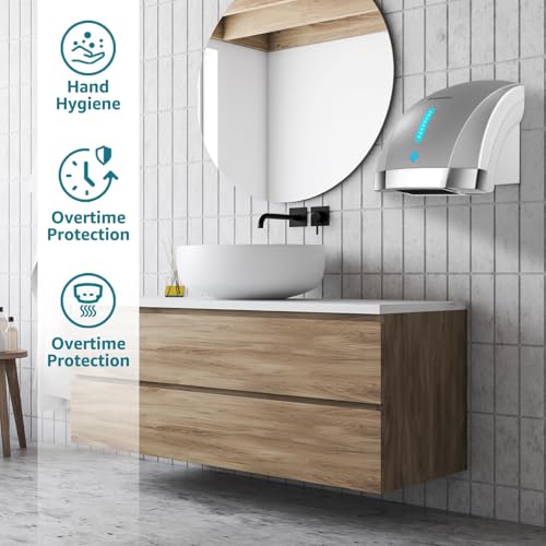 modunful 2-Pack Hand Dryers for Bathrooms Commercial - 1600W Wall-Mounted, Automatic Hand Dryer 40dB Ultra Quiet for High-Traffic Bathrooms Hotel/Station/Office, ABS Housing with Warm/Cool Air - Thumbnail 3