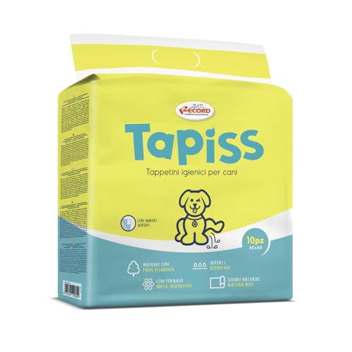 Record Tapiss Traverse Cani USA e Getta per Cani Unisex. Extra assorbenza. Tappetini igienici per Cani 60x60cm. Confezione 10 pz. Monouso, Antistrappo e Antiodore. per Cani di Taglia Piccola e Media