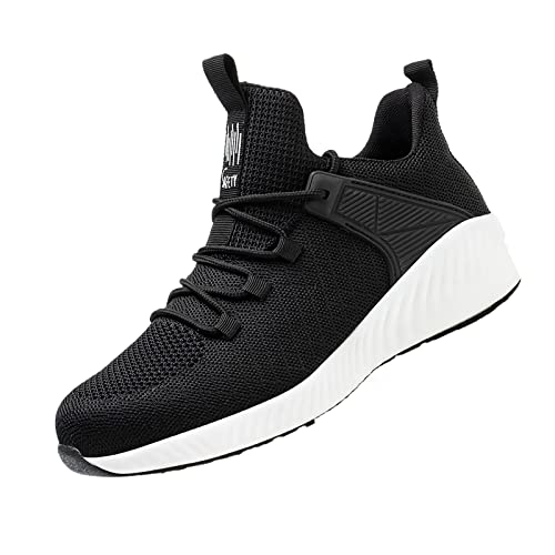 Antideslizante Punta de Acero Zapatillas Ligeros y Cómodos,Botas De Trabajo Hombre Tipo Ultra Ligero para La ReduccióN De Fatiga En Una Jornada De Larga DuracióN,Negro Oscuro_39 Cover