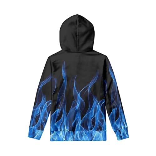 Boys Girls Hoodies 3D Printed Blue Fire Hooded Sweatshirts Casual Long Sleeve Pullover with Pocket for 6-16 Years3