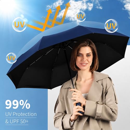 Image of Zemic UV Reversible Umbrella with Novelty Carabiner Handle, Travel-Friendly Umbrellas for Sun & Rain Protection, Windproof Compact, Automatic Open /Close, 8 Dual Ribs, Portable Umbrella for Men and Women