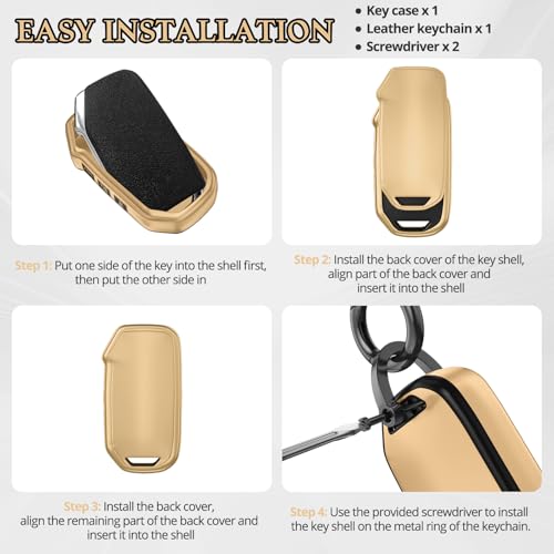 Image of for Kia Key Fob Cover Accessories,Matte TPU Material, with a Cute Leather Keychain,for Telluride,Carnival,K5 gt line，K5，Forte，K4，Sorento, Sportage and Other Models. (Champagne Gold, Model-2)