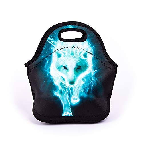 Cool Cyan Wolf Lunch Bag Blue Walking Wolf Lunch Bags For Women Kids Girls Teen Boys Insulated Waterproof Lunch Tote Animal Printed Box For Work Travel And Picnic #TOP10