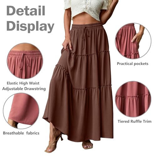 Image of Lepunuo Womens Casual Boho High Waisted Flowy Maxi Skirts Tiered Floral Long Skirts with Pockets for Summer Beach Vacation