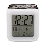 ERSTSNCK White Tiger Photo Puzzle Night Light Alarm Clock LED Display Alarms for Bedroom Smart Digital Alarm Clock Wtih 7 Colorful Ambient Lights Sleep Timer for Heavy Sleepers Simple Operation